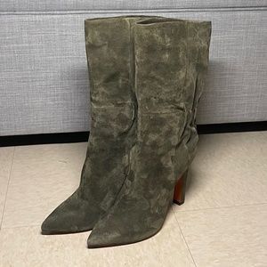 Women’s Santoni Green Suede Boots, Size 39 EUR (size 8 US)